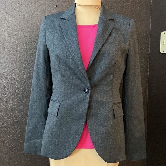 ZARA Basic black fine herringbone button front blazer suit jacket - Picture 7 of 7